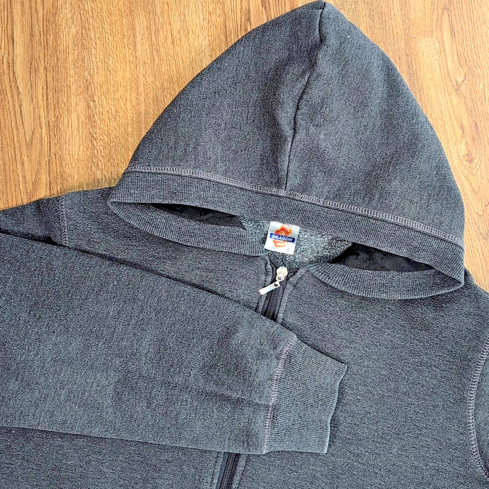 VTG Y2K Top Heavy Dragon Hoodie Mens S Grey Thick Skater Daily Outdoor Sweater