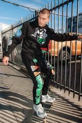 FIRST ROW Spring Break All Over Patch Hoodie Black – Street Wear Fashion Sz S