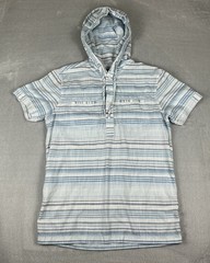 Bar III Hooded Shirt Men Medium Blue Striped Henley Pullover Short Sleeve Casual