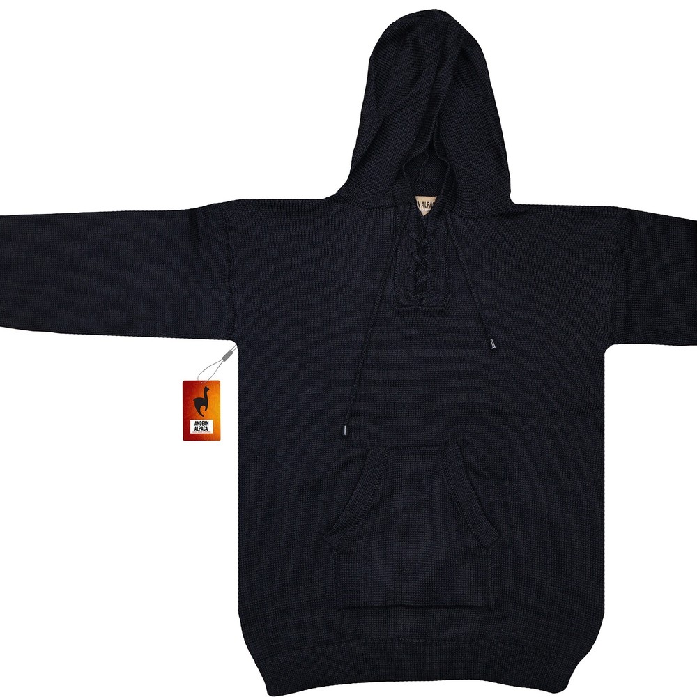 MEN HANDMADE ANDEAN ALPACA PULLOVER HOODIE SZ M L XL