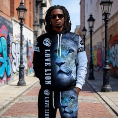 Spring Summer 3D Printed Hoodie Sweatpants Set Loose Comfortable and Fashionable