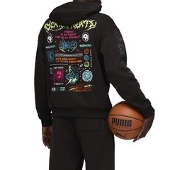 PUMA Hoops X Rick And Morty Pullover Hoodie Mens Black Casual Outerwear 6330940