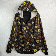 Y2K Paco Jeans Hoodie XXL Black Allover Print Logo Full Zip Pockets Fleece Lined