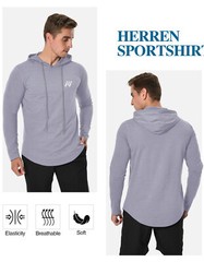 Men Dry Fit Athletic Shirt Workout Running Long Sleeve Shirts with Hoods Hoodie