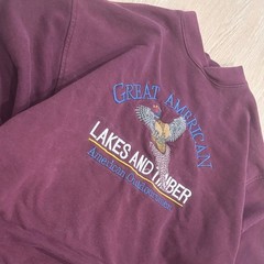 Vintage 90s Van Heusen Sweatshirt Mens Medium Burgundy Pheasant Embroidered Crew