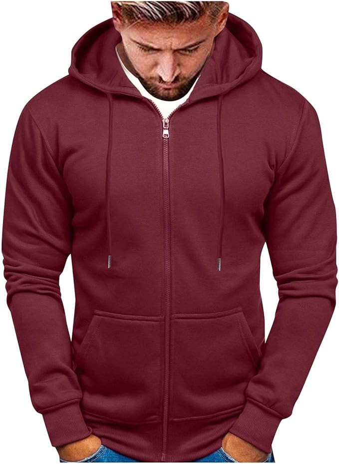Men’s X-Large Maroon Full Zip Fleece Hooded Sweat Jacket