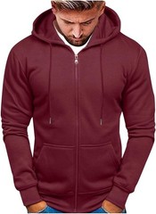 Men’s X-Large Maroon Full Zip Fleece Hooded Sweat Jacket