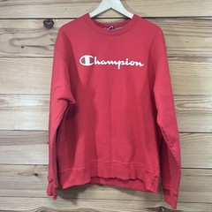 Champion Sweatshirt Large Red Basic Spellout Logo GF88H Cotton Blend Crew B85