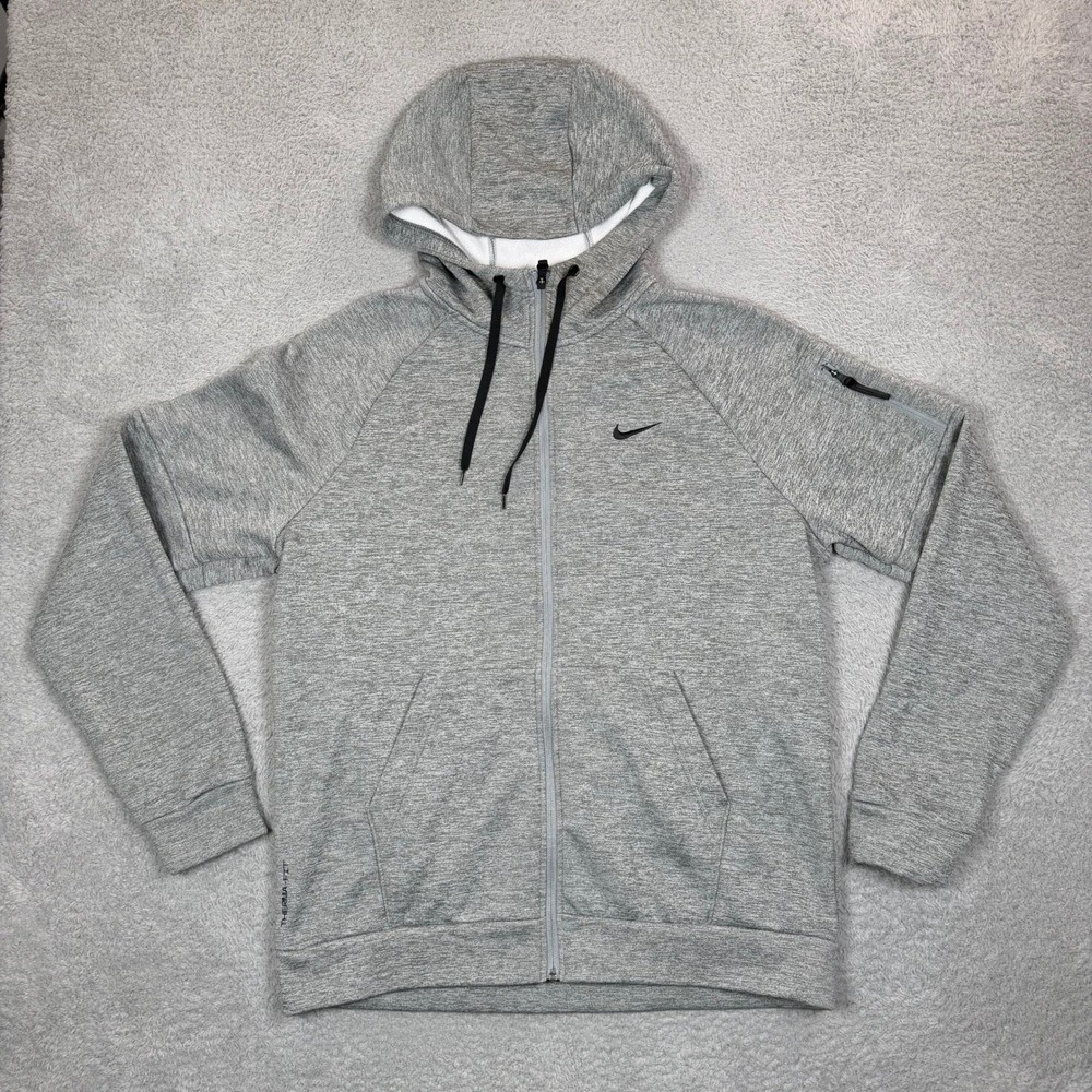 Nike Therma-FIT Hoodie Mens Large Tall Gray Heather Full Zip Fleece Jacket L