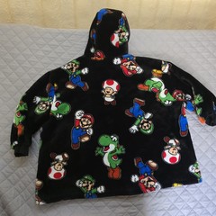 Super Mario Pullover Quilted Plush Fleece kidcore Hoodie Black Size ” One Size”