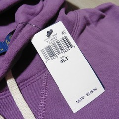 POLO RALPH LAUREN Mens 4XLT 4XL TALL HOODIE TEA ROSE PURPLE COTTON FLEECE