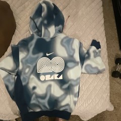 Nike Men’s XSFull Zip Fleece Hoodie Blue/Gray Abstract Pattern Logo Pockets