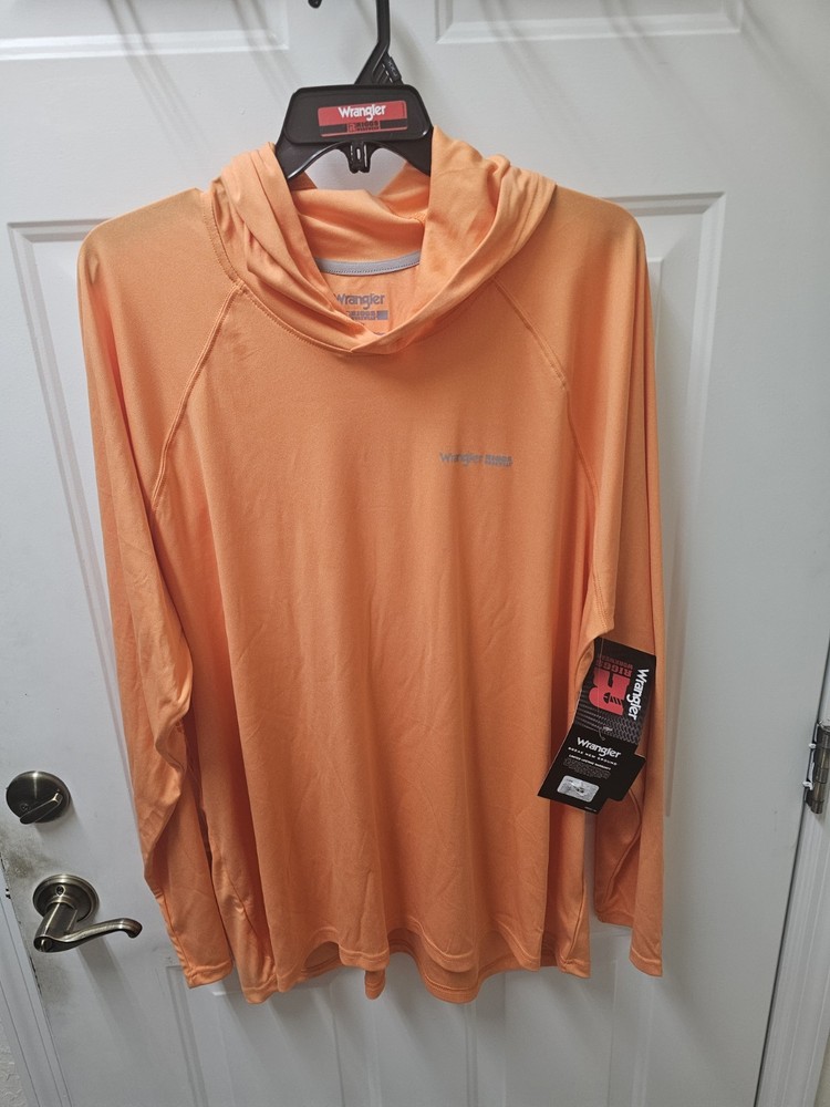 NWT WRANGLER RIGGS XXL WORKWEAR MICROFIBER ORANGE LONG SLEEVE HOODIE SPF 50