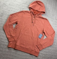 George Hoodie Sweatshirt Mens Medium Orange Henley Button Pullover NWT
