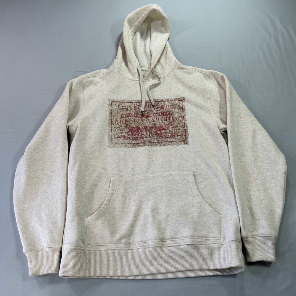 Levis Hoodie Mens Small Gray Pullover Sweatshirt Distressed Logo Graphic Egypt