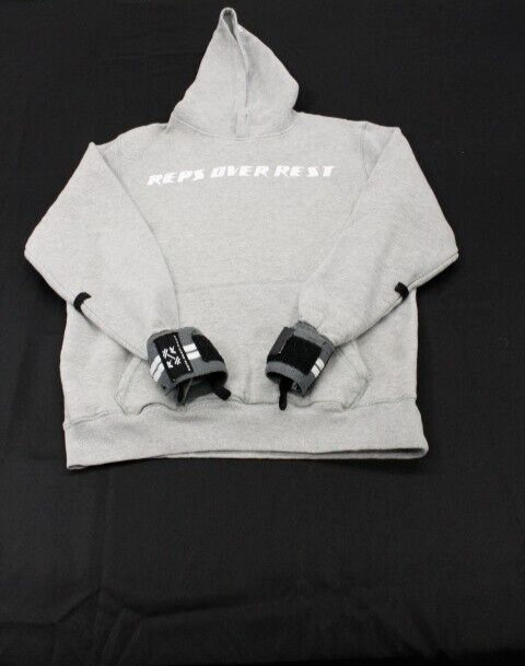 Reps Over Rest Weight Lifting Hoodie Wrist Straps Built In Gray Men’s Large
