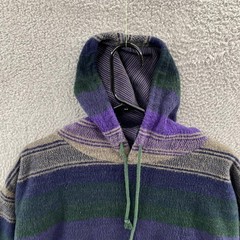Vintage Todays News Hoodie Mens XL Purple Green Striped Acrylic Fleece 90s