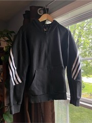 Adidas Black Zip Hoodie with White Stripe Sleeve Detail