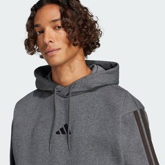 adidas Essentials 3-Stripes Fleece Hoodie Grey