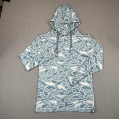 Burlebo Sun Shirt Mens Small Blue White Camo Performance Hoodie Abstract