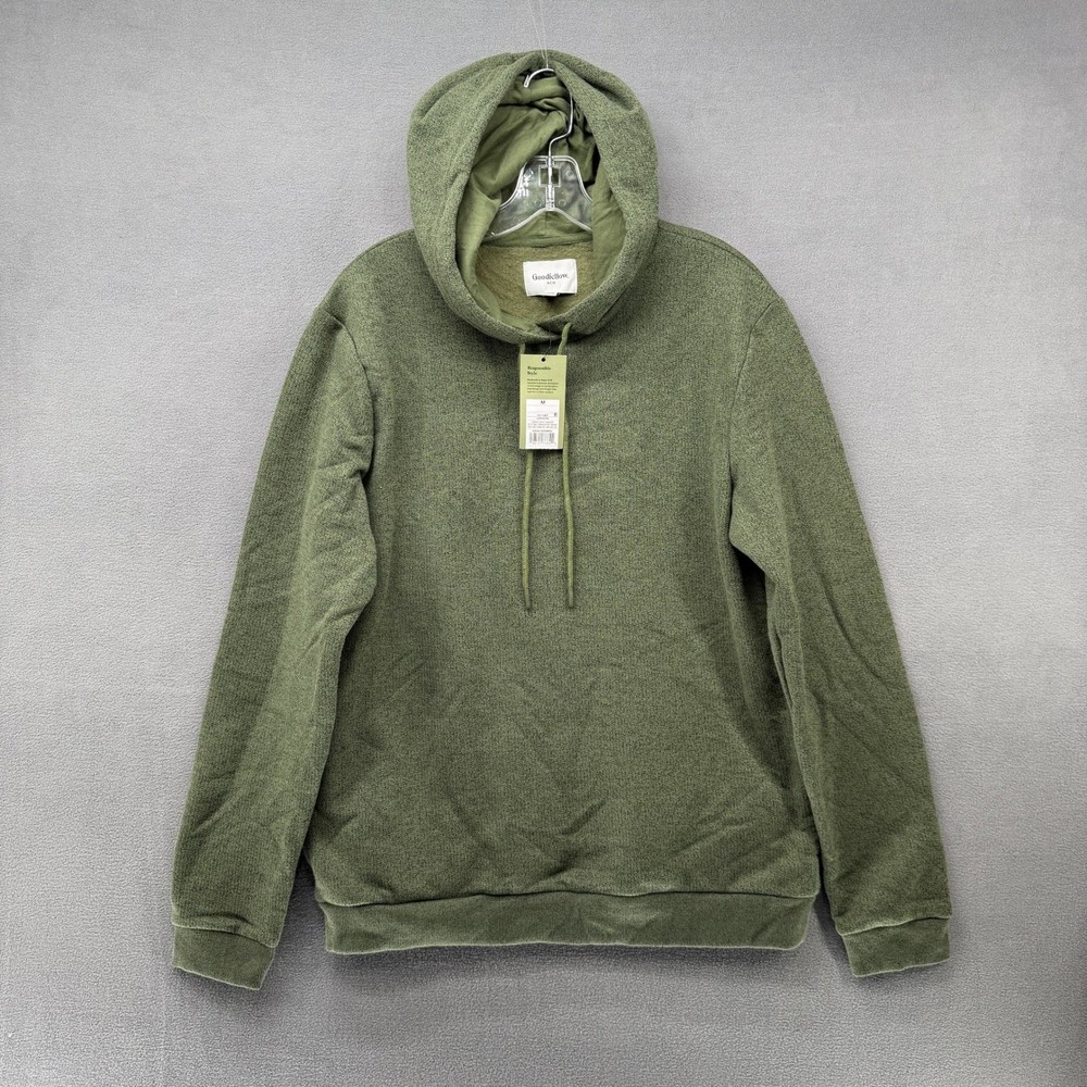 Goodfellow & Co Mens Olive Green Textured Pullover Hoodie Pocket Casual Size M