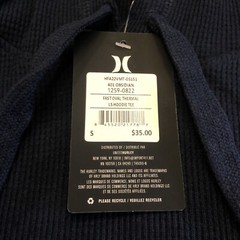Hurley Men’s Fast Oval Thermal Ls Hoodie Tee Blue S