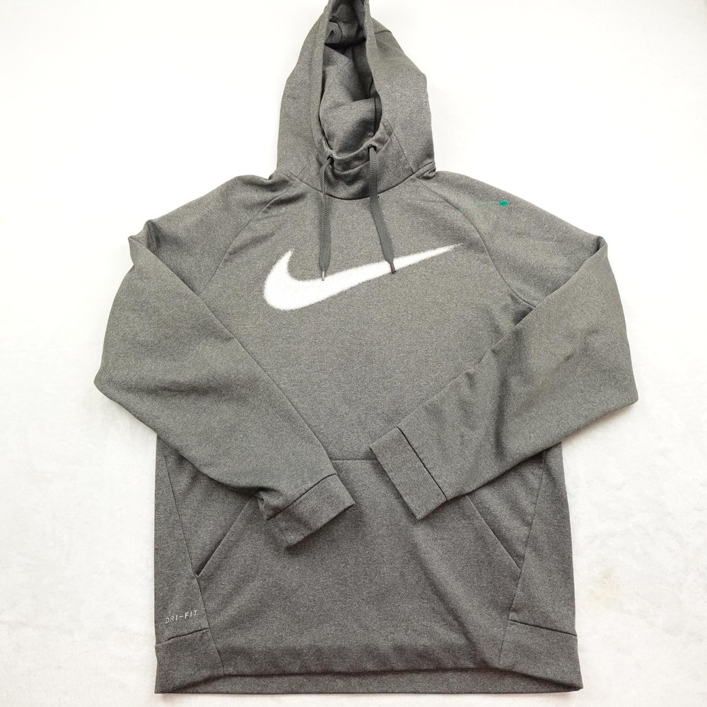 Nike Hoodie Mens Medium Gray Dri-FIT Pullover Swoosh Logo Athletic 922438-071