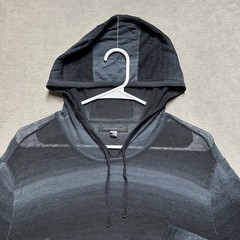 John Varvatos Hoodie Mens Large Gray Striped Rayon Linen Blend Drawstring GUC
