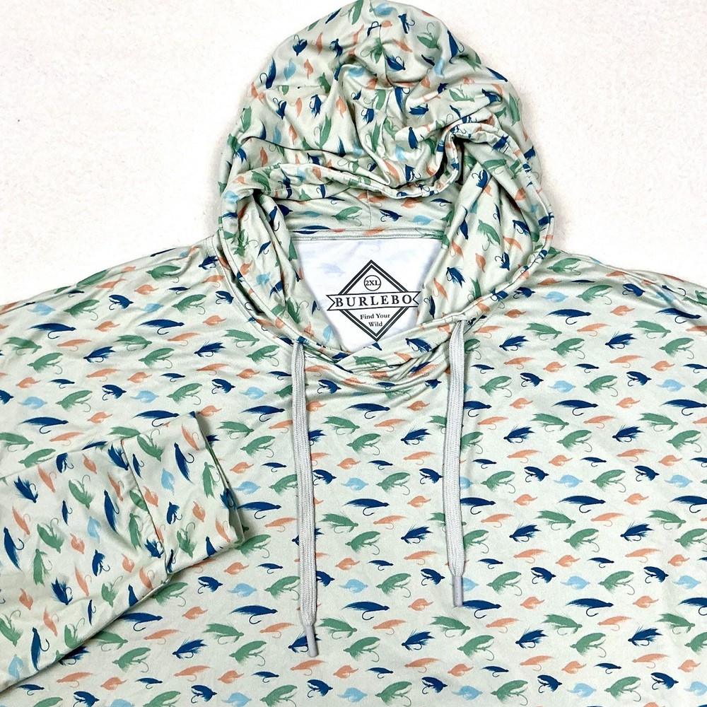 Burlebo AOP Fly Fishing Lures Performance Stretch Golf Hoodie UPF50 Mens 2XL