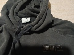 PUMA Men’s Black Pullover Hoodie S Fleece Drawstring Logo Pocket Cotton Blend