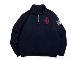 New Y2K Retro Quarterzip Pullover Hoodie JEE Embroidery Pattern Sweatshirt Top