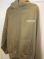 Fear of God Essentials Hoodie Taupe Olive Khaki Pullover Sweatshirt Size L