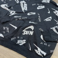 Nike Sportswear Club Hoodie Drawn Logo All Over Print Men’s Large Black/White