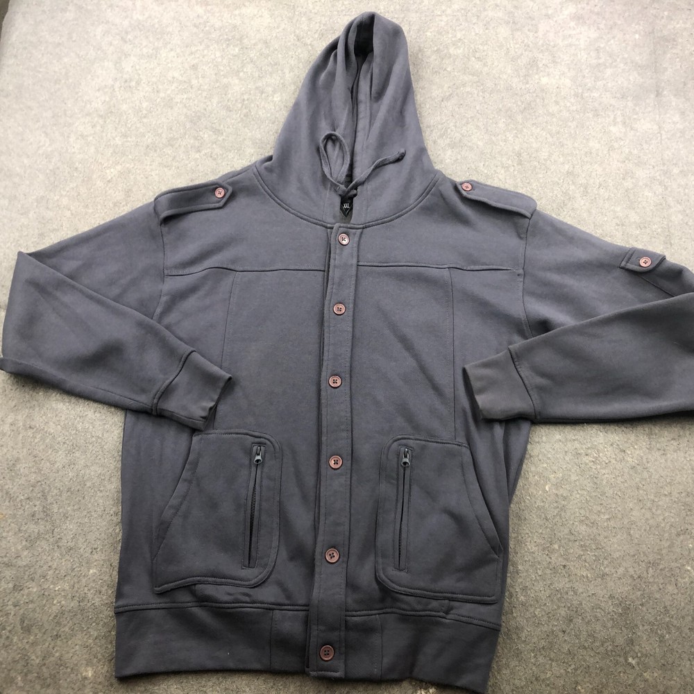 Sapphire Lounge Sweatshirt Mens 2XL Gray Button Front Hoodie Pockets Epaulette *
