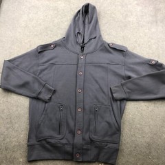 Sapphire Lounge Sweatshirt Mens 2XL Gray Button Front Hoodie Pockets Epaulette *