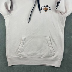 Hollister Mens S White Pink Hoodie Leopard Graphic Sleeve Logo Sweatshirt
