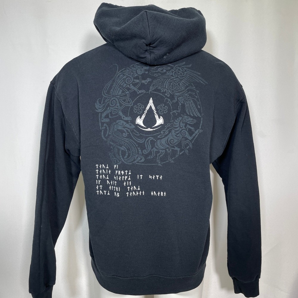 Assassins Creed Valhalla Lapel Ornate Creed Ubisoft Black Hoodie Men’s LARGE