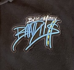 Blue Money Bandit Hoodie Black Zip Front Back Logo Patch Streetwear Mens Medium