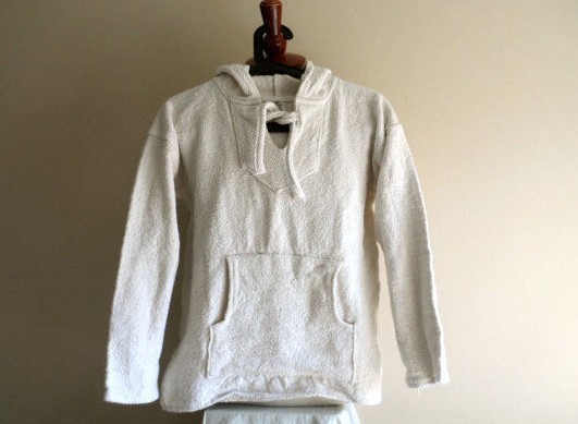 Natural Solid BAJA Shirt Woven Mexican Hoodie Surfer Pullover S-M-L-XL-2XL
