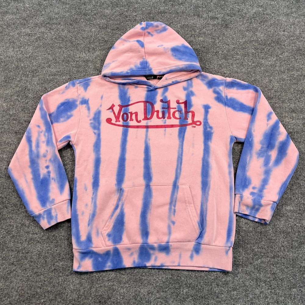 Von Dutch Bleached Hoodie Teens 14/16 Large 18×21 Pink Blue