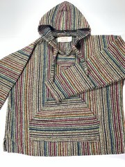 Gypsy Baja Hoodie One Size Multicolor Woven Drug Rug Hippie Boho Pullover Nepal