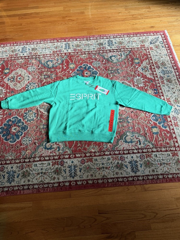 Esprit Men’s Green Logo Crew Neck Pullover Sweatshirt, Solid, Size M