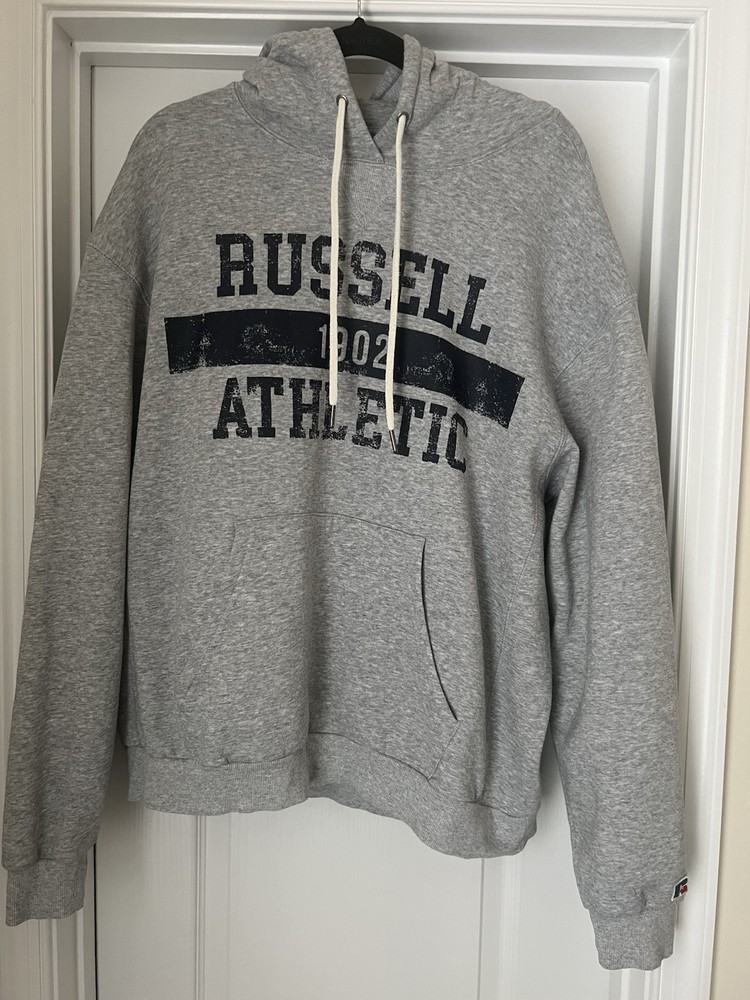 Russell Athletic Men’s Hoodie 1902 Logo Sweatshirt Gray Size Large