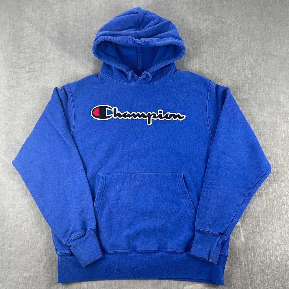 Champion Mens Medium Blue Hoodie Reverse Weave Embroidered Script Logo