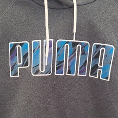 PUMA Men’s Gray Graphic Logo Fleece Pullover Hoodie w/ Pockets Size L