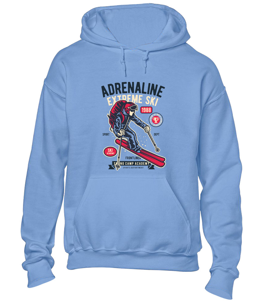 ADRENALINE EXTREME SKI HOODY HOODIE SKIING DESIGN COOL HOLIDAY CLOTHING GIFT TOP