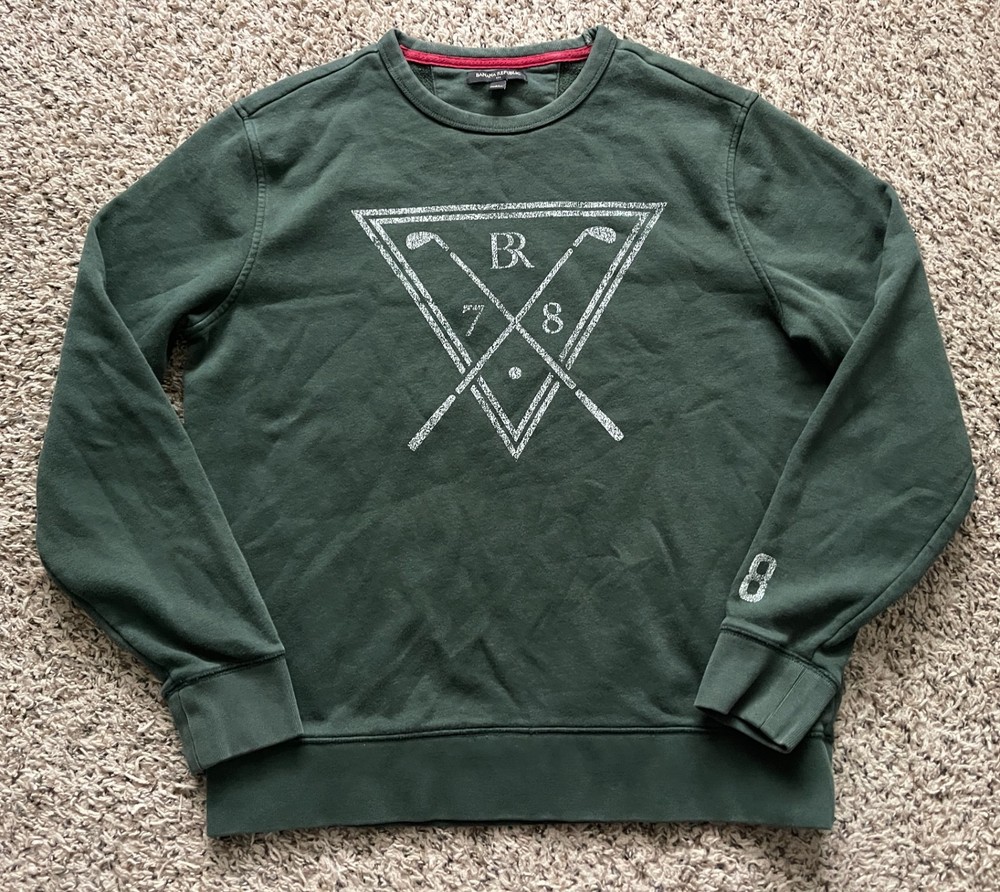 Banana Republic Sweatshirt Men Medium Green Crewneck Golf Preppy Collegiate