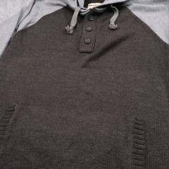 Triple Five Soul Mens Large Henley Knit Hoodie Pullover Sweatshirt Gray