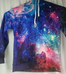 Hoodie Colorful Galaxy Blue/Green SPACE Stretch Athletic Gym Sweatshirt Sz XL