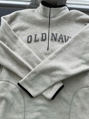 Old Navy Vintage Quarter Zip Fleece Sweatshirt Gray White Navy Fall Winter Sz XL